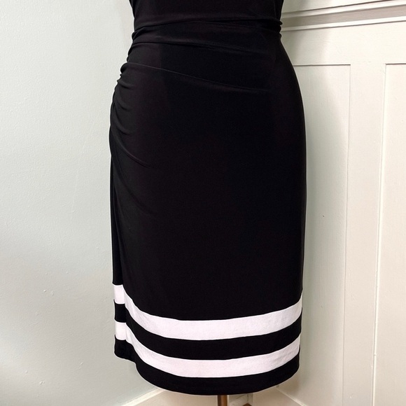 Ralph Lauren Black Striped Ruched Sheath Dress 14 Large - Picture 6 of 9